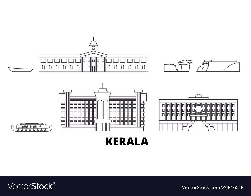 India kerala line travel skyline set Royalty Free Vector