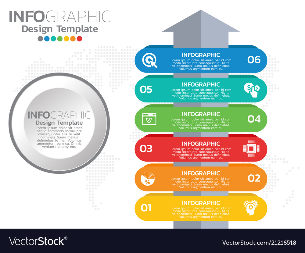 Infographic template design with 6 color options