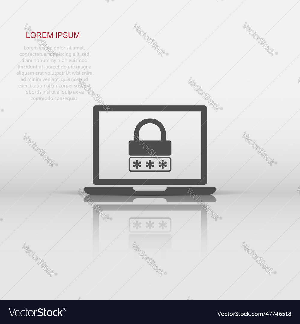 Laptop with password icon in flat style computer