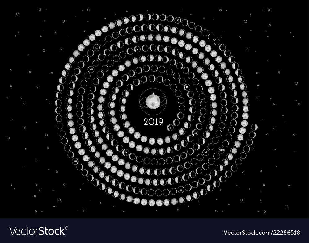 Moon calendar 2019 northern hemisphere Royalty Free Vector