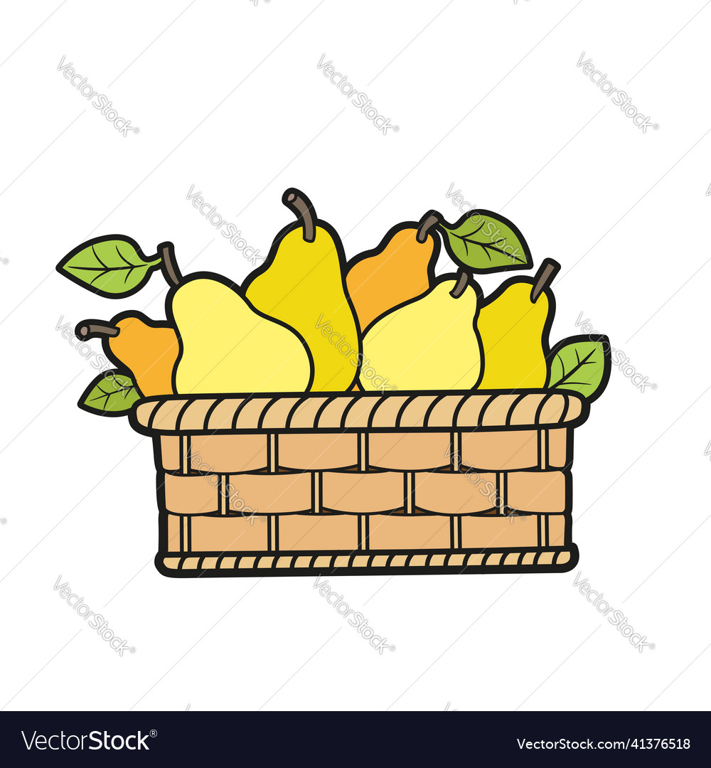 Rectangular wicker basket with pears color