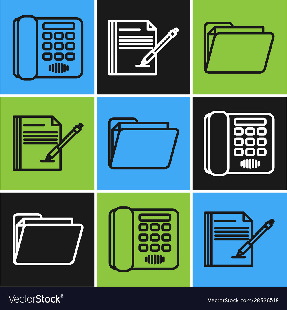 Set line telephone document folder and blank vector image Set line telephone document folder and blank