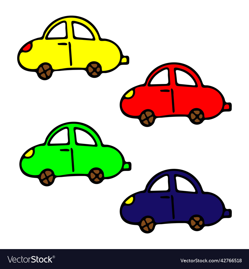 Set of colored car doodle sketch isolated