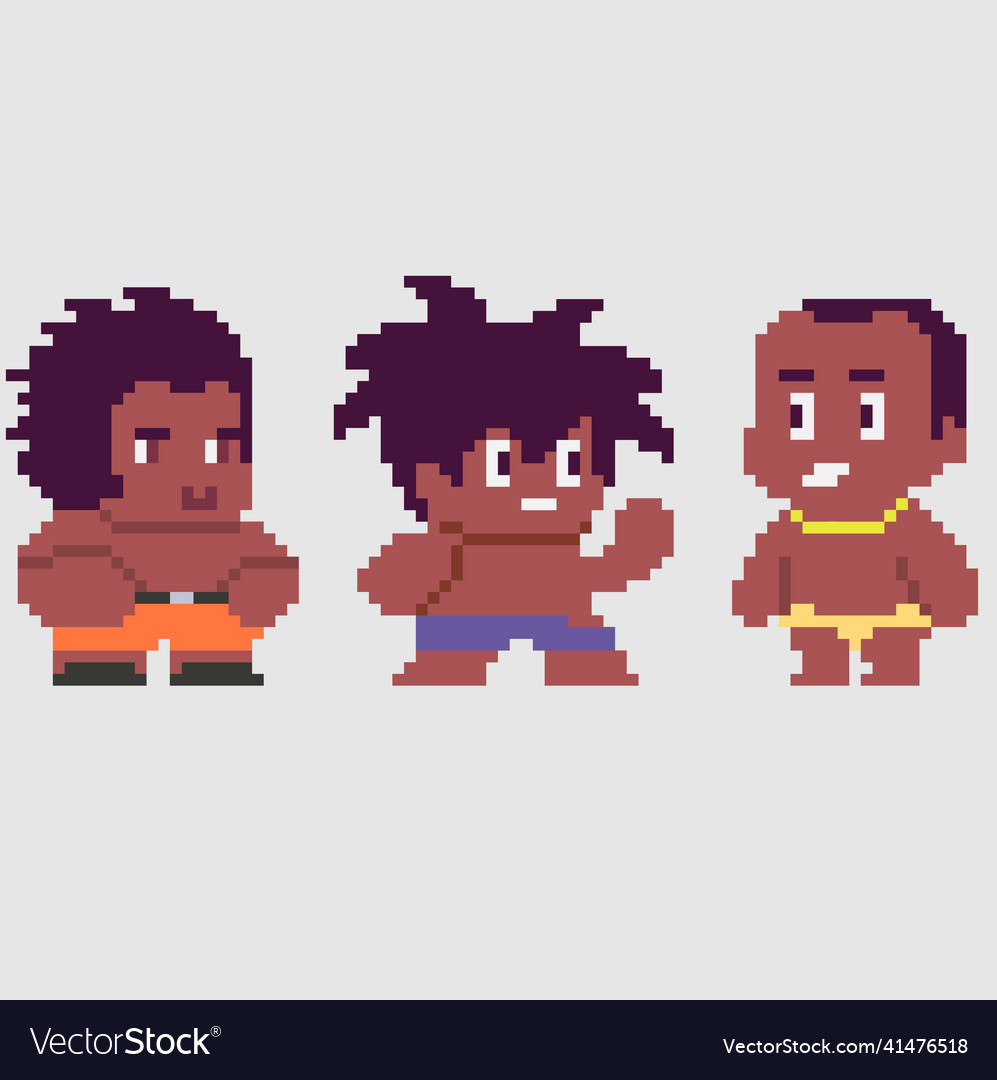 Set of pixel characters in art style vector image Set of pixel characters in art style