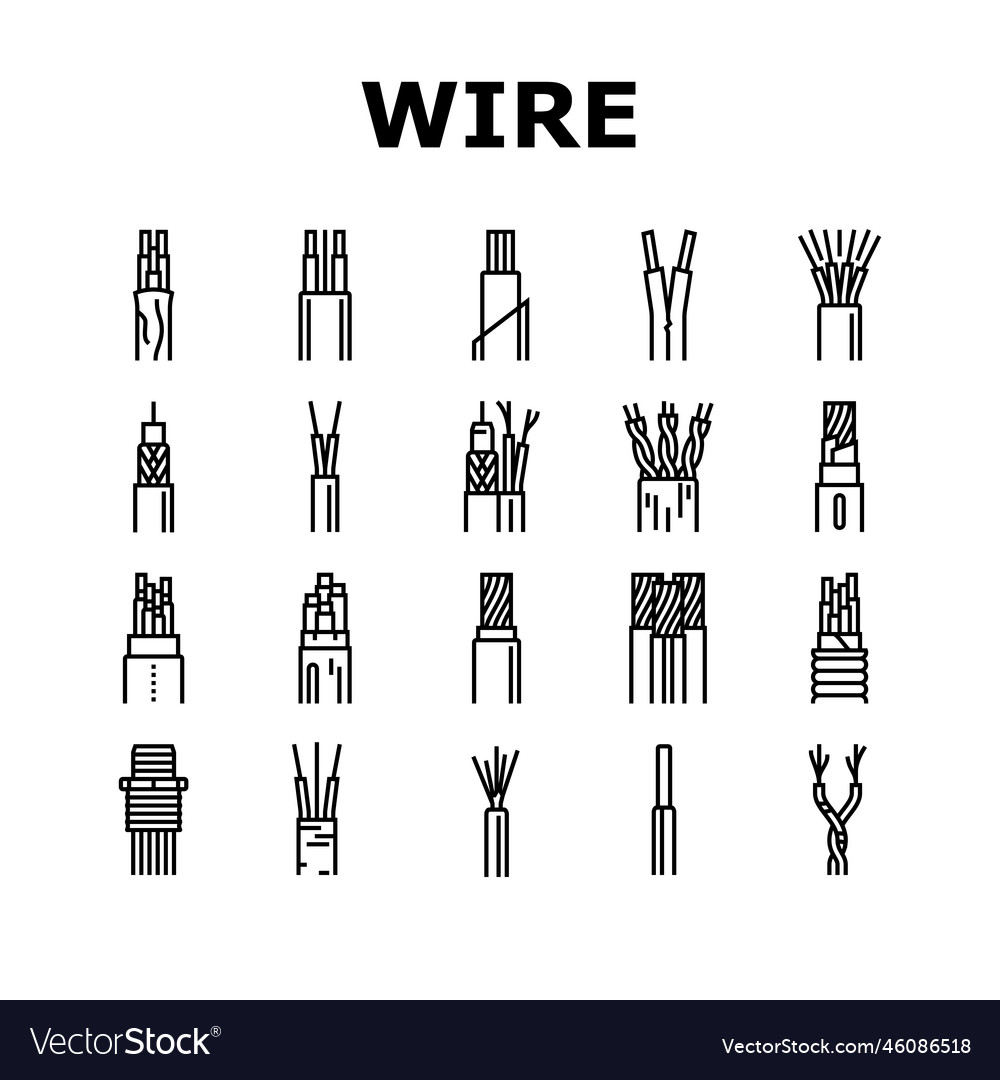 Wire cable technology connection icons set vector image Wire cable technology connection icons set