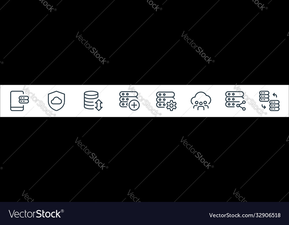 Work office server line icons linear set quality vector image Work office server line icons linear set quality