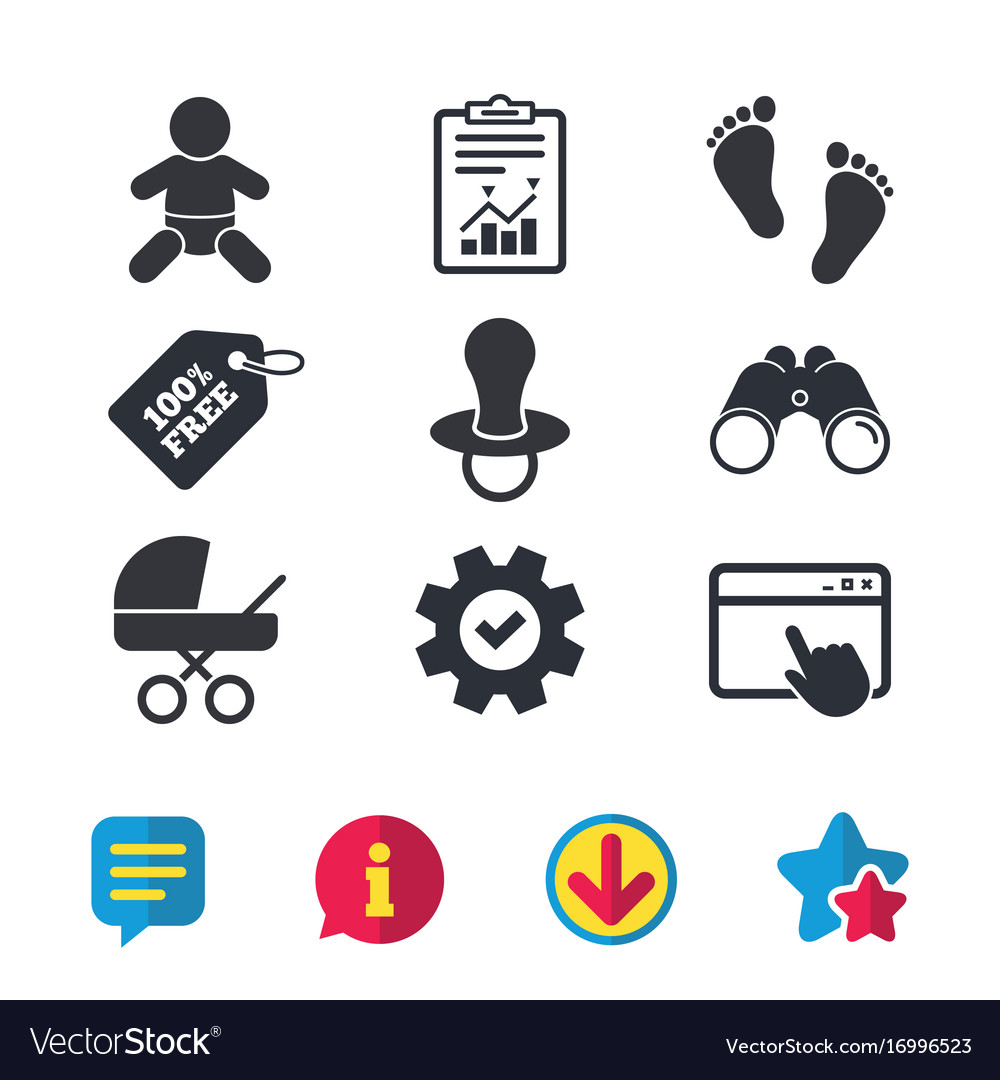 Baby infants icons buggy and dummy symbols