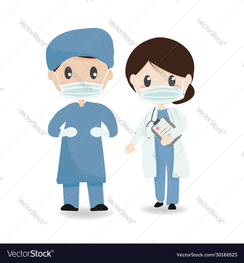 Cute young doctors couple with face mask Vector Image Cute young doctors couple with face mask Vector Image