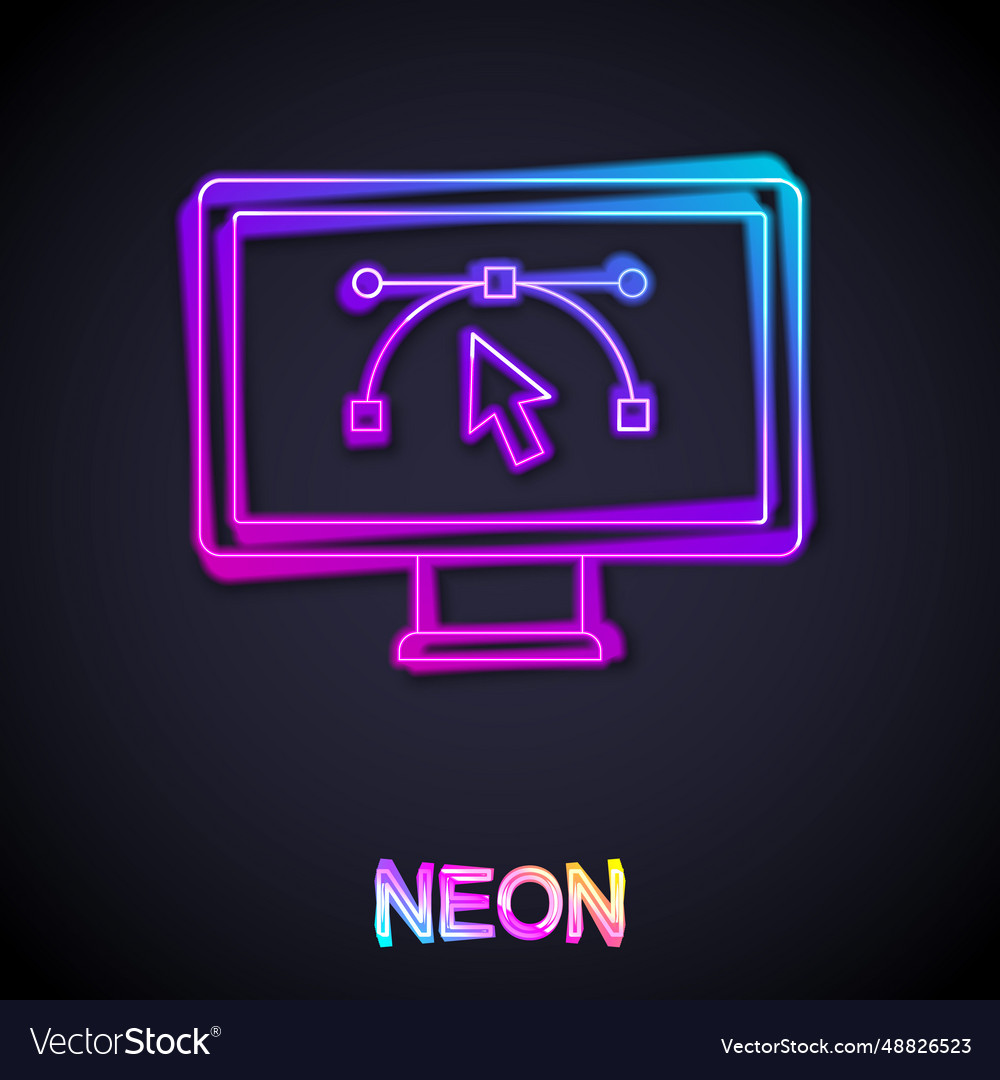 Glowing neon line computer display with design