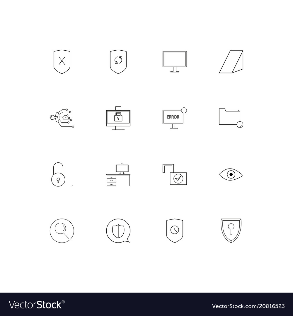 Internet security linear thin icons set outlined