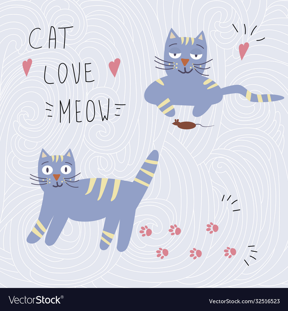 Pattern with cute emotion cat drawing