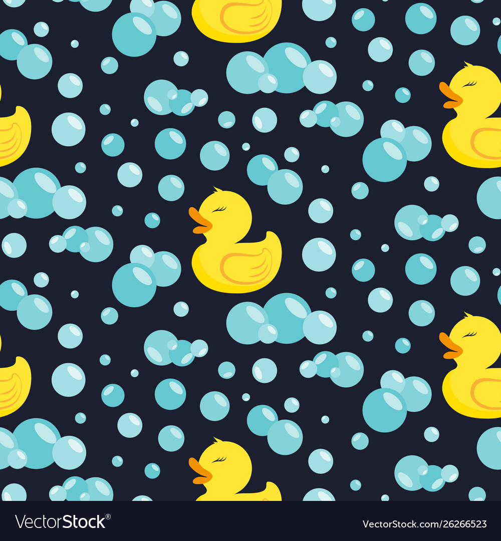 Rubber duck in soap bubbles seamless pattern vector image Rubber duck in soap bubbles seamless pattern