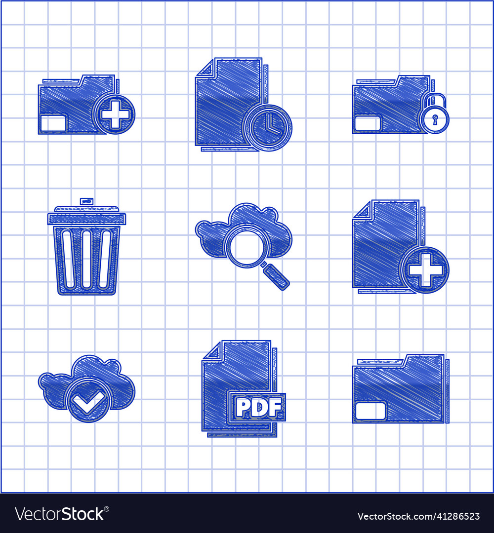 Set search cloud computing pdf file document vector image Set search cloud computing pdf file document