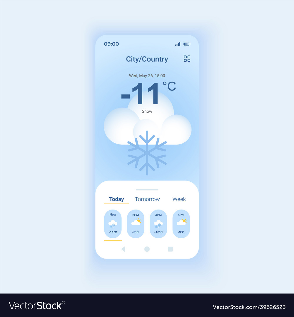 Snowy weather forecast daytime mode smartphone Vector Image