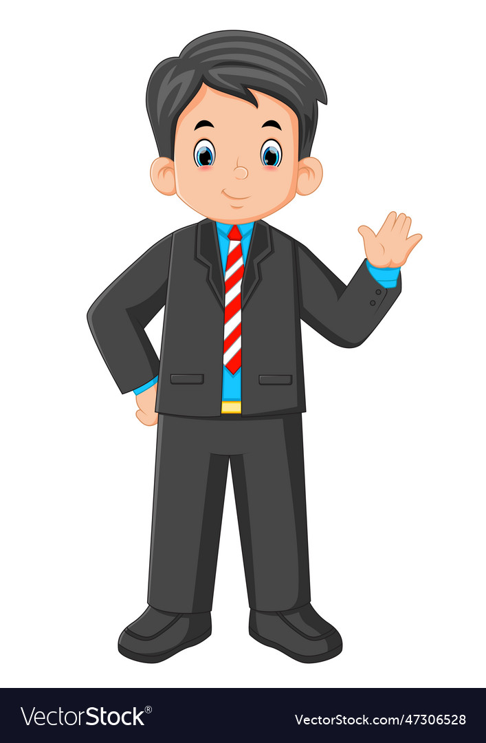 A young man wearing suit and waving Royalty Free Vector