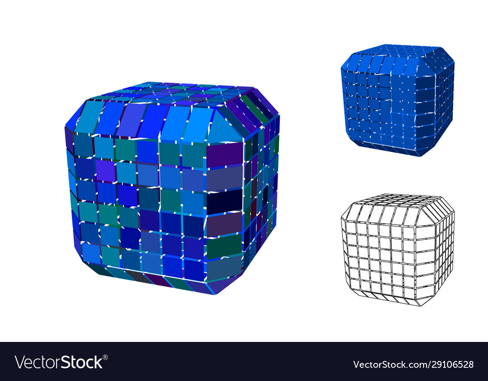 Abstract polygonal cube with cuts set 3d