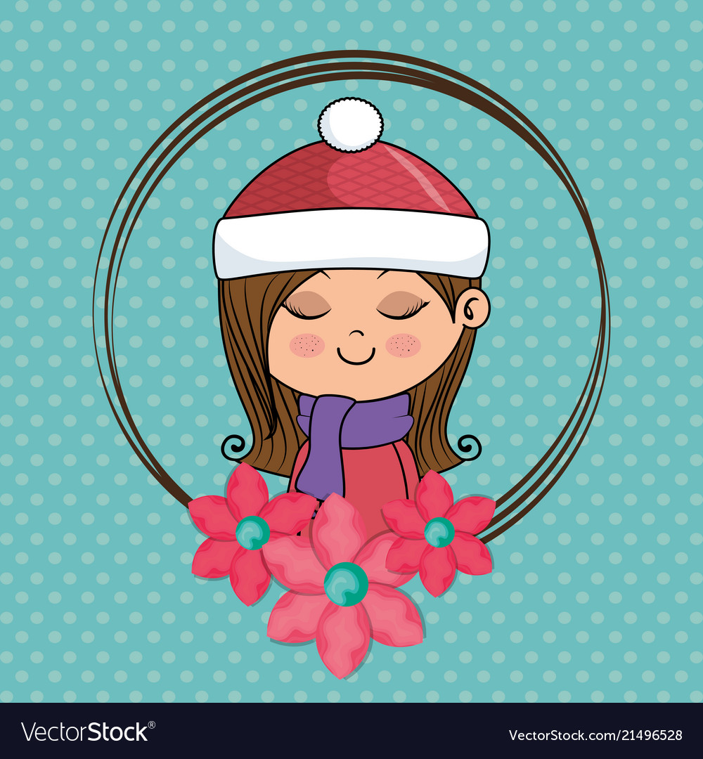 Beautiful girl with floral frame kawaii character