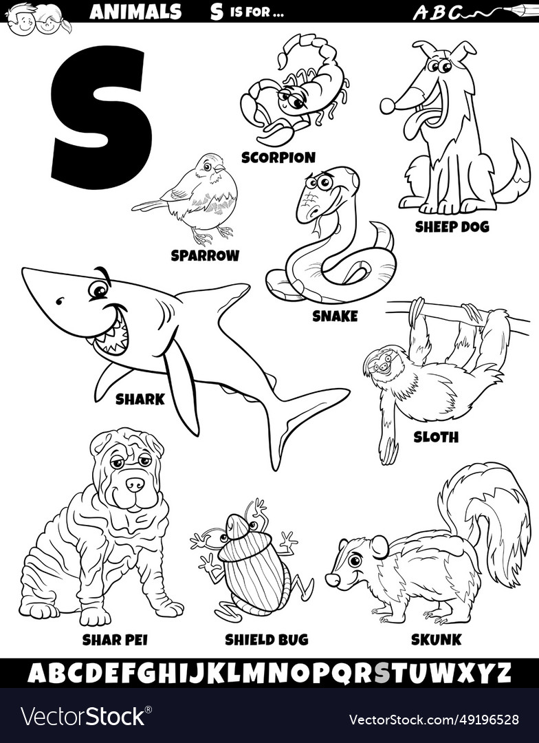 Cartoon animal characters for letter s set Vector Image