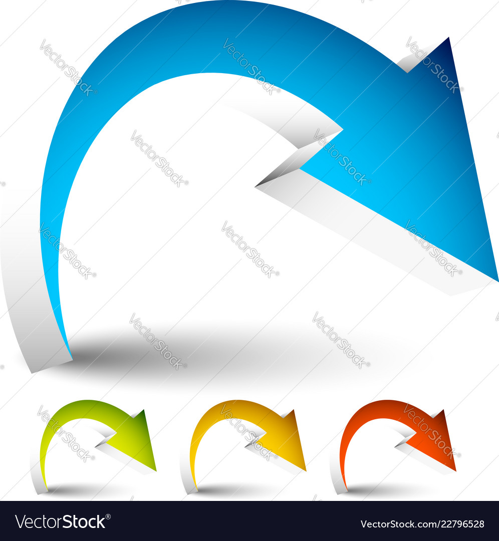 Curved bent colorful arrow elements isolated