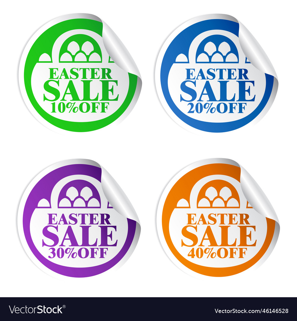 Easter sale stickers 10 20 30 40 basket colorful