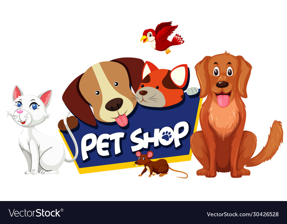 Font design for pet shop with many cute animals Vector Image