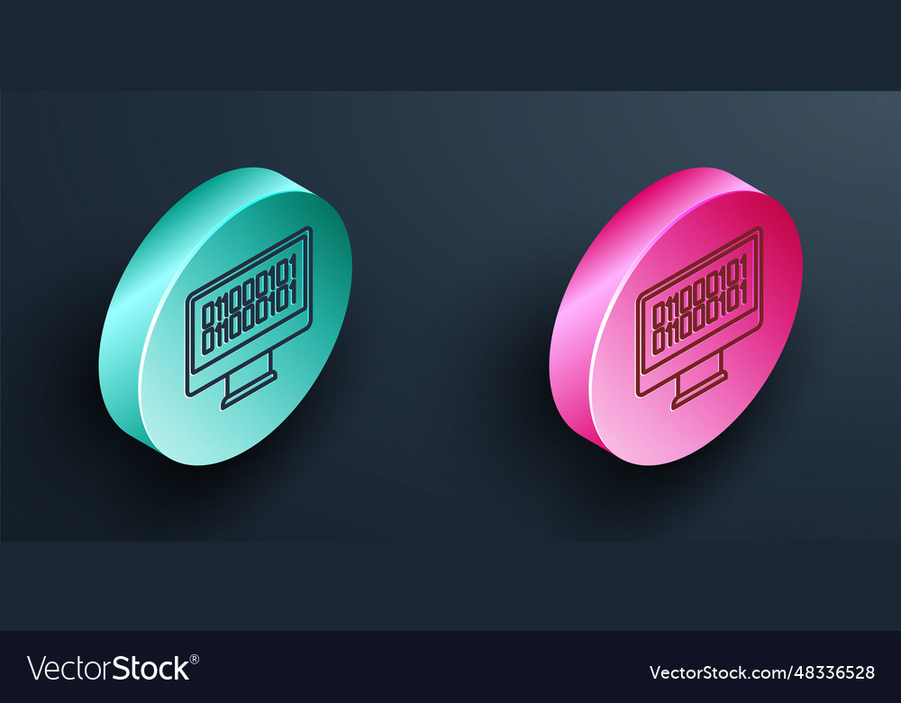 Isometric line binary code icon isolated on black vector image Isometric line binary code icon isolated on black