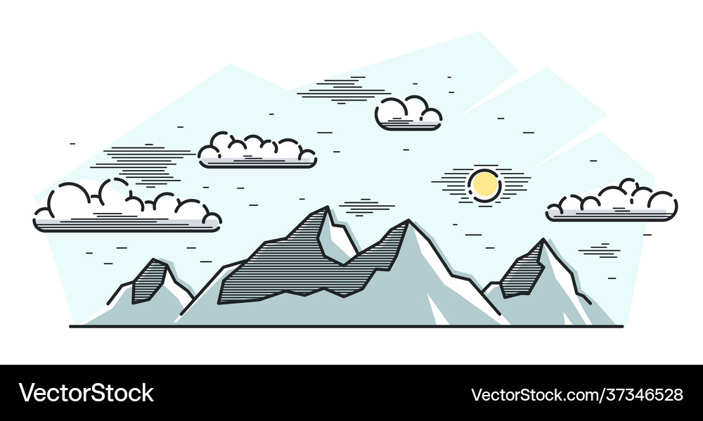 Mountains range and pine forest linear isolated Vector Image
