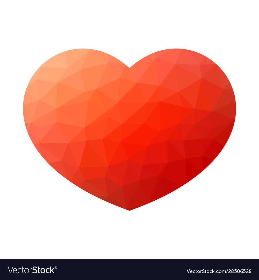 Red low poly heart symbol love and st