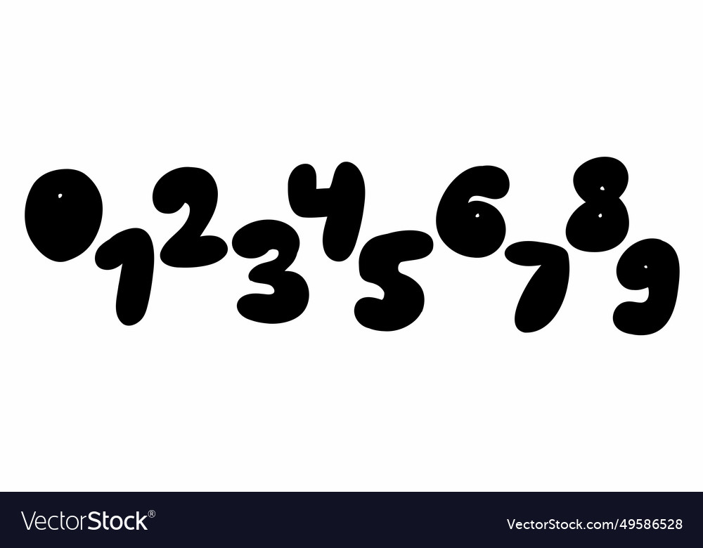 Round black digits numbers font from 0 to 9
