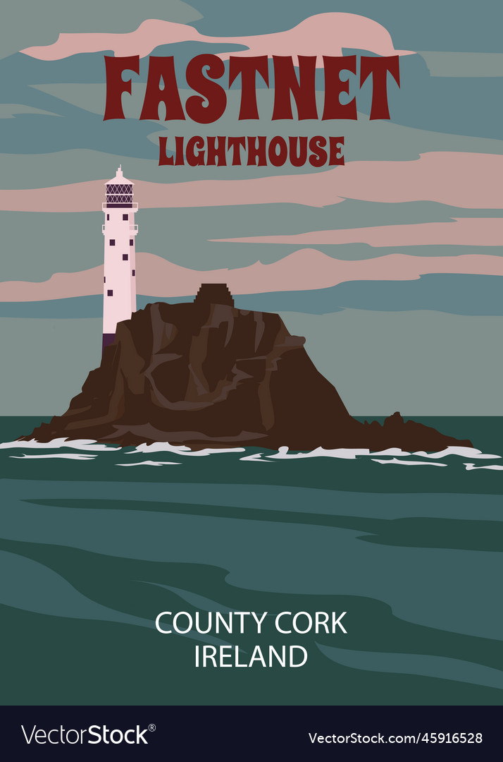 Travel retro poster fastnet lighthouse cape clear