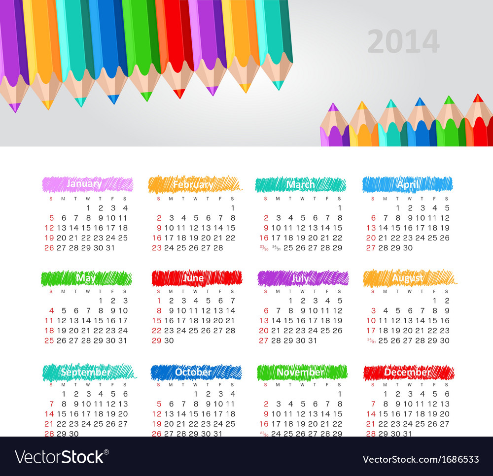 Calendar 2014 Royalty Free Vector Image VectorStock