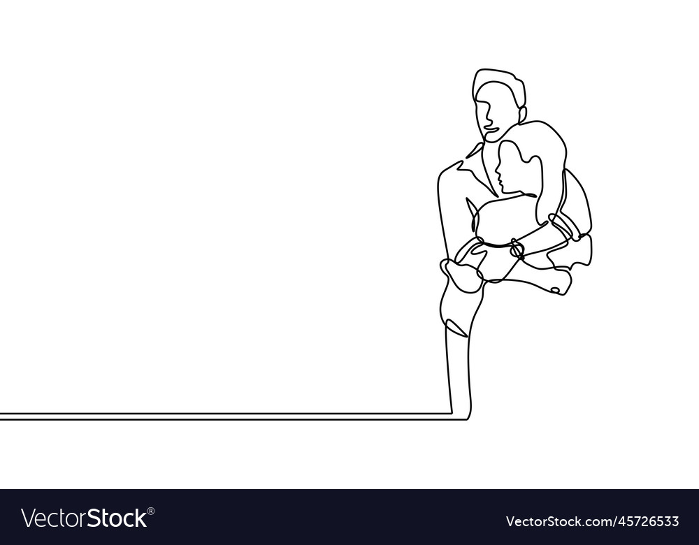 Continuous line drawing of couple hug