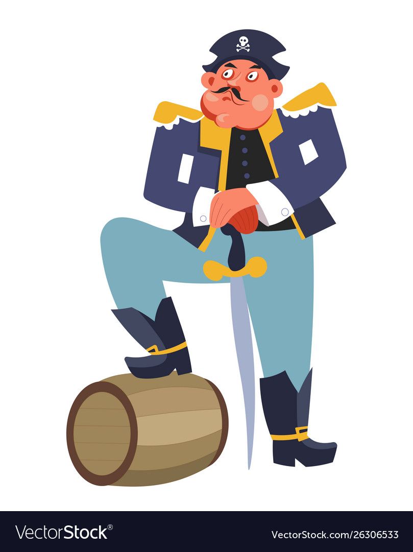 Criminal pirate with rum barrel and sword ship Vector Image