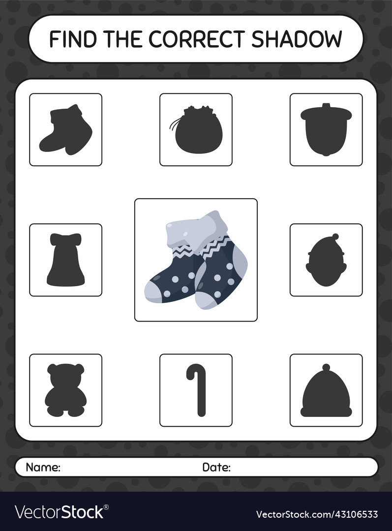 Find the correct shadows game with sock worksheet