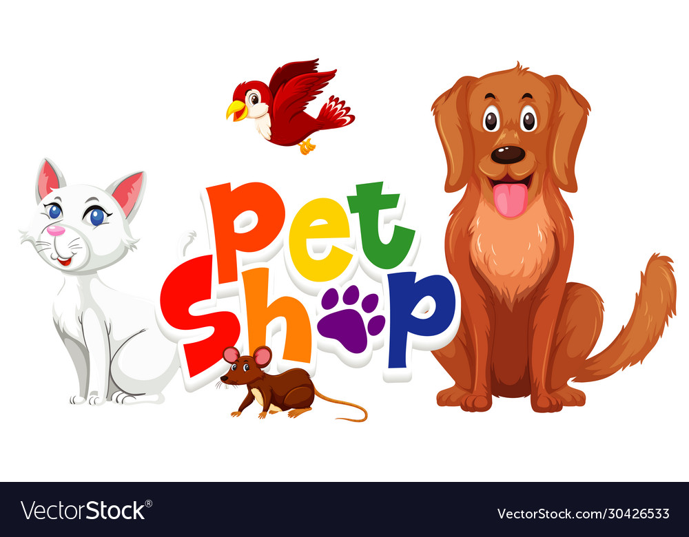 Font design for pet shop with many cute animals Vector Image