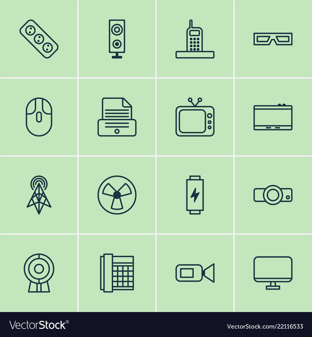 Gadget icons set with loudspeaker socket screen Vector Image Gadget icons set with loudspeaker socket screen