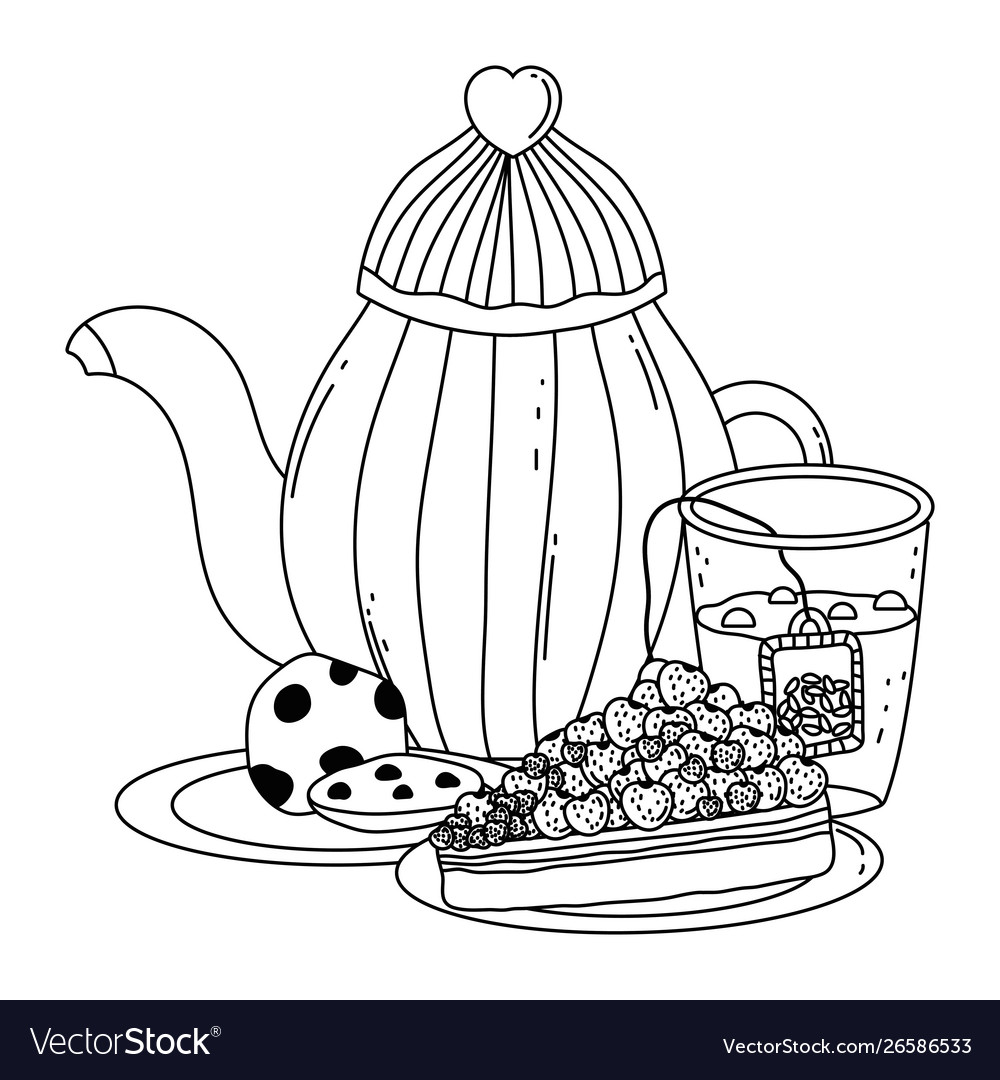 Isolated coffee pot and cake design