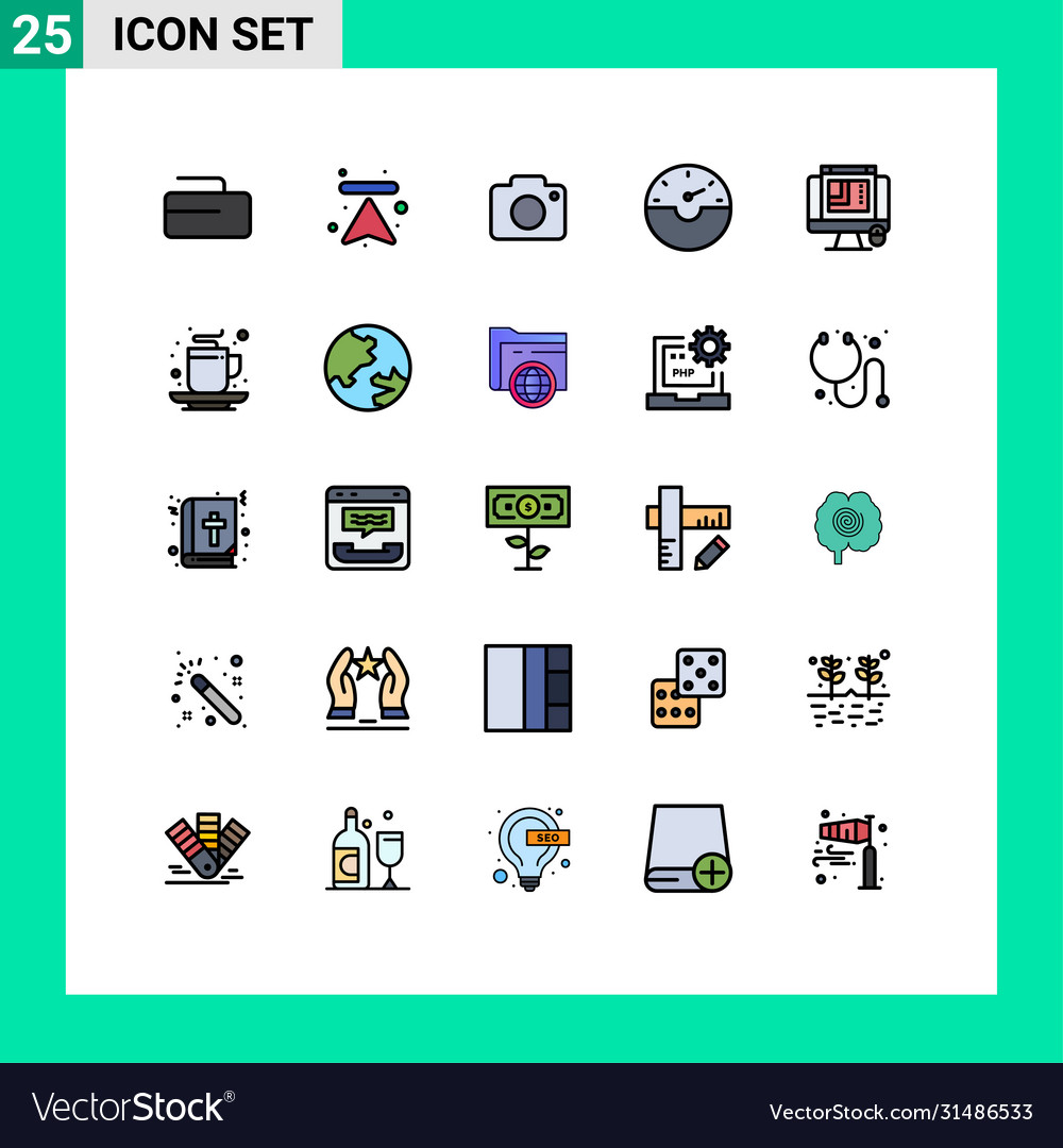 Set 25 filled line flat colors on grid for web