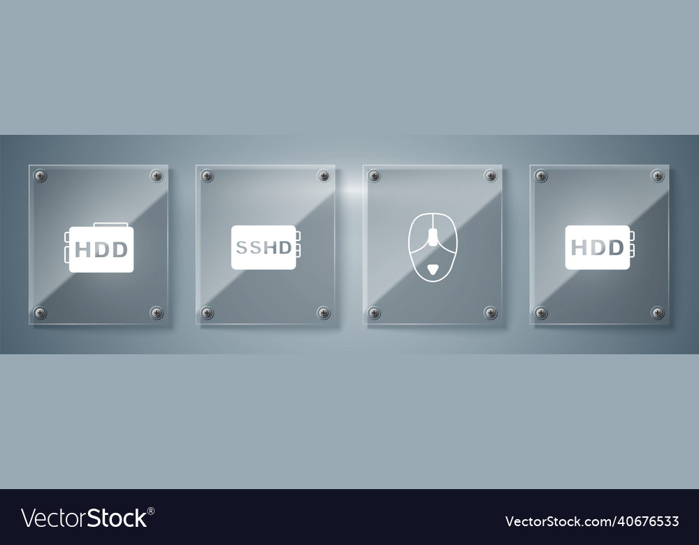 Set hard disk drive hdd computer mouse sshd card vector image Set hard disk drive hdd computer mouse sshd card
