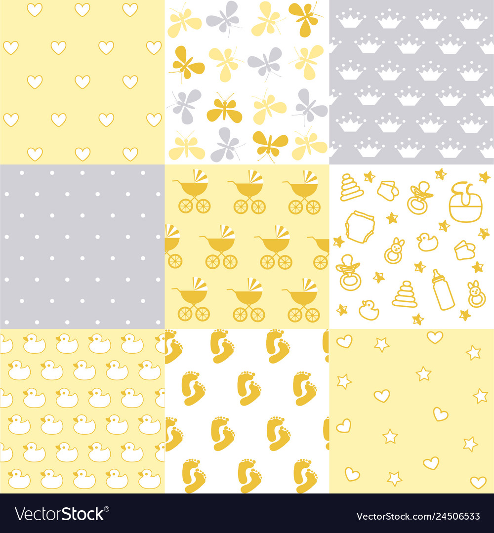 Set of baby patterns seamless pattern vector image Set of baby patterns seamless pattern