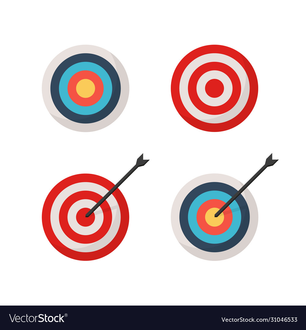 Target and arrow set colored icons in flat