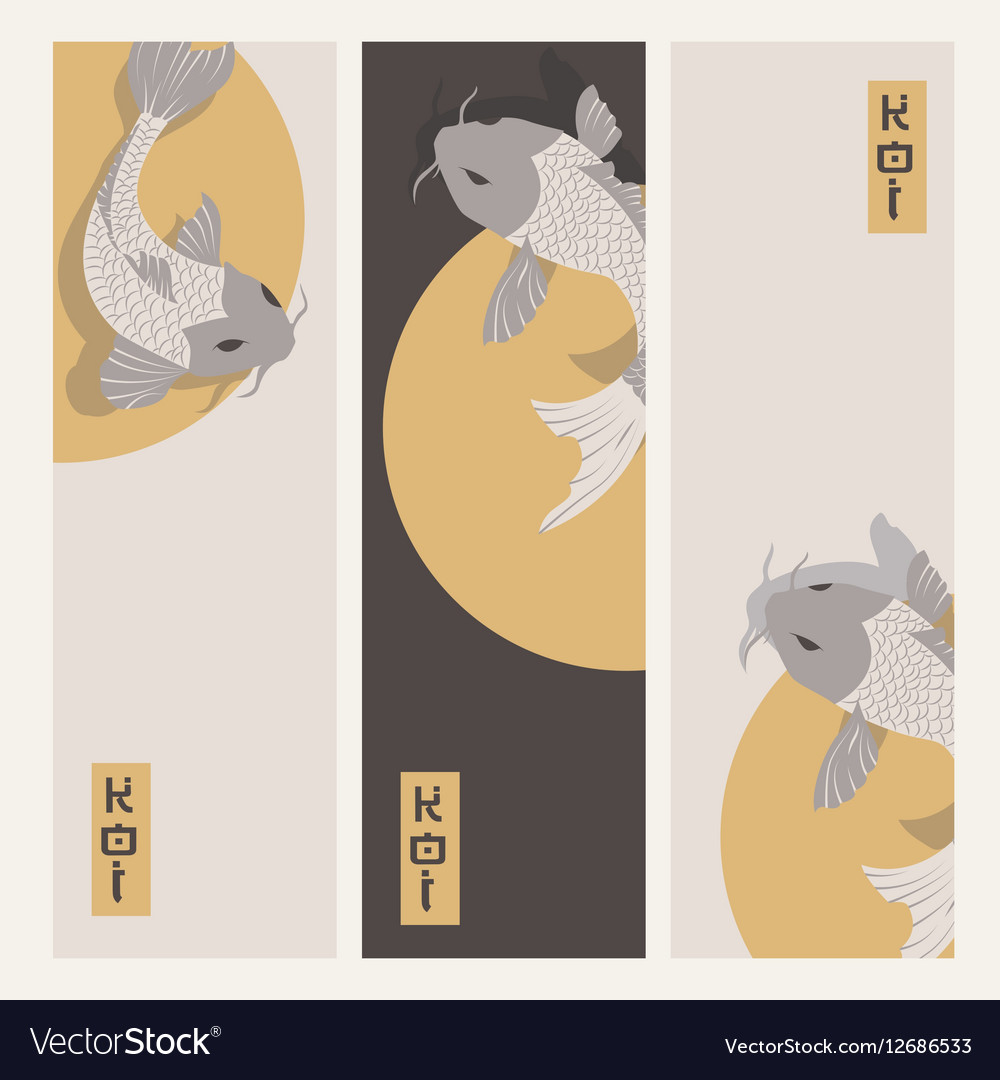 Three vertical banners with carp koi fish swimming