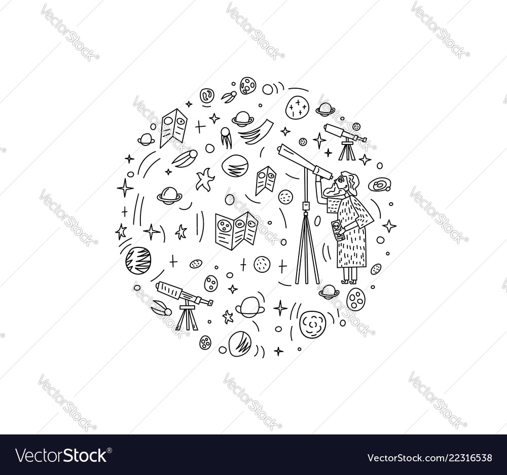Design of astronomers and space objects Vector Image Design of astronomers and space objects