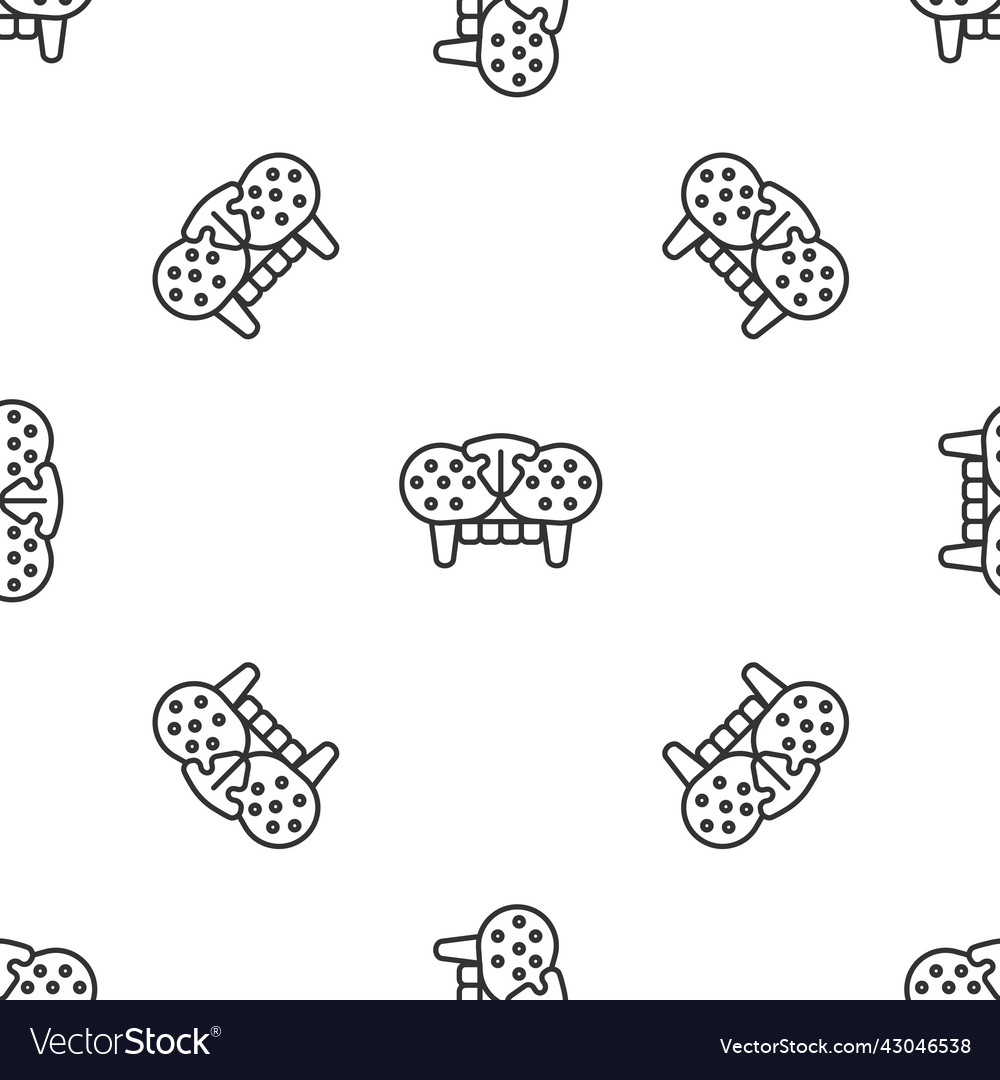 Grey line cat tooth icon isolated seamless pattern vector image Grey line cat tooth icon isolated seamless pattern