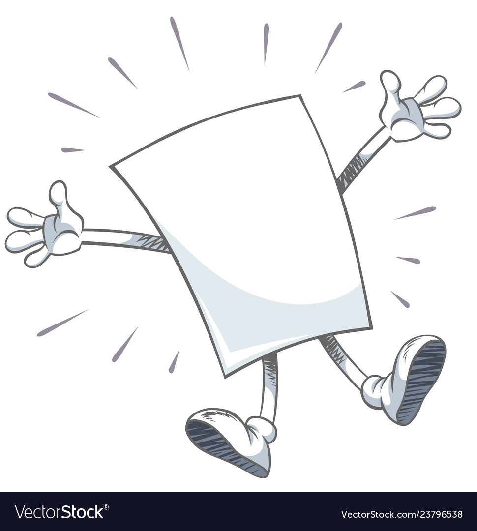 Joyful blank paper character celebrates and jumps