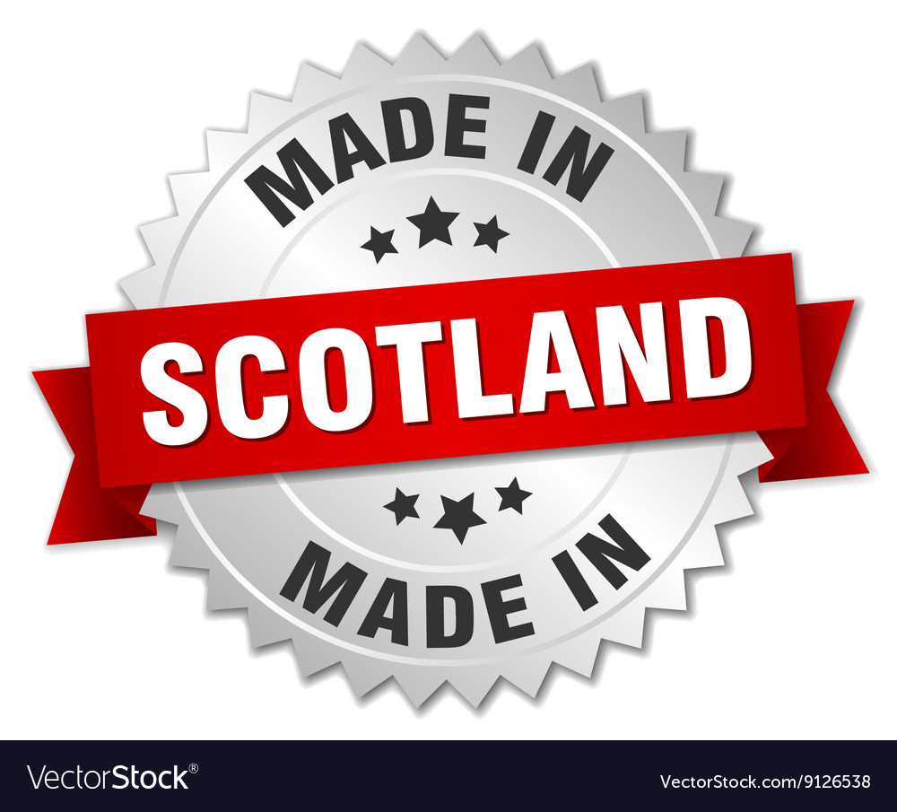 Made in scotland silver badge with red ribbon