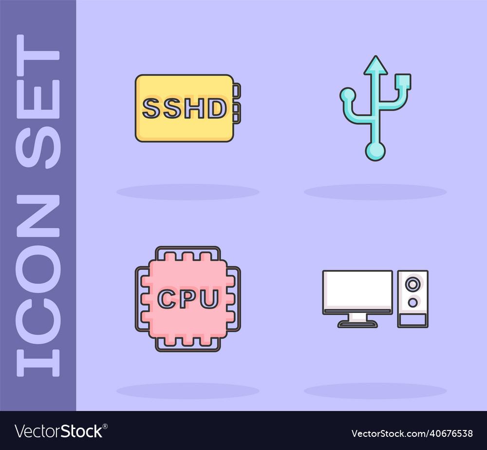 Set computer monitor sshd card processor vector image Set computer monitor sshd card processor