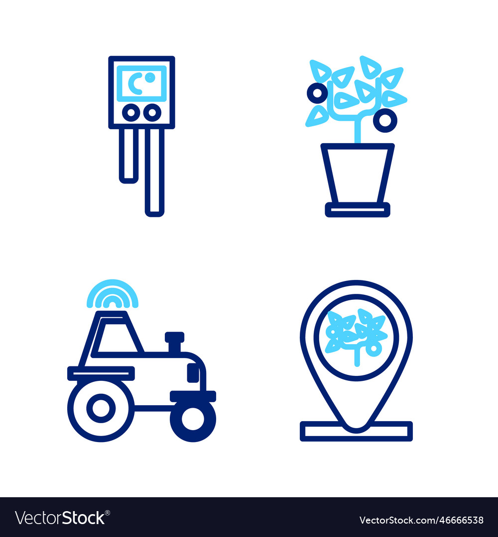 Set line location and tree wireless tractor smart vector image Set line location and tree wireless tractor smart