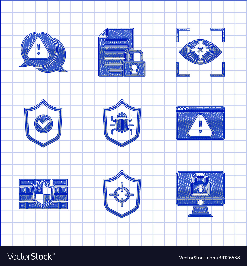 Set system bug shield lock on monitor browser vector image Set system bug shield lock on monitor browser