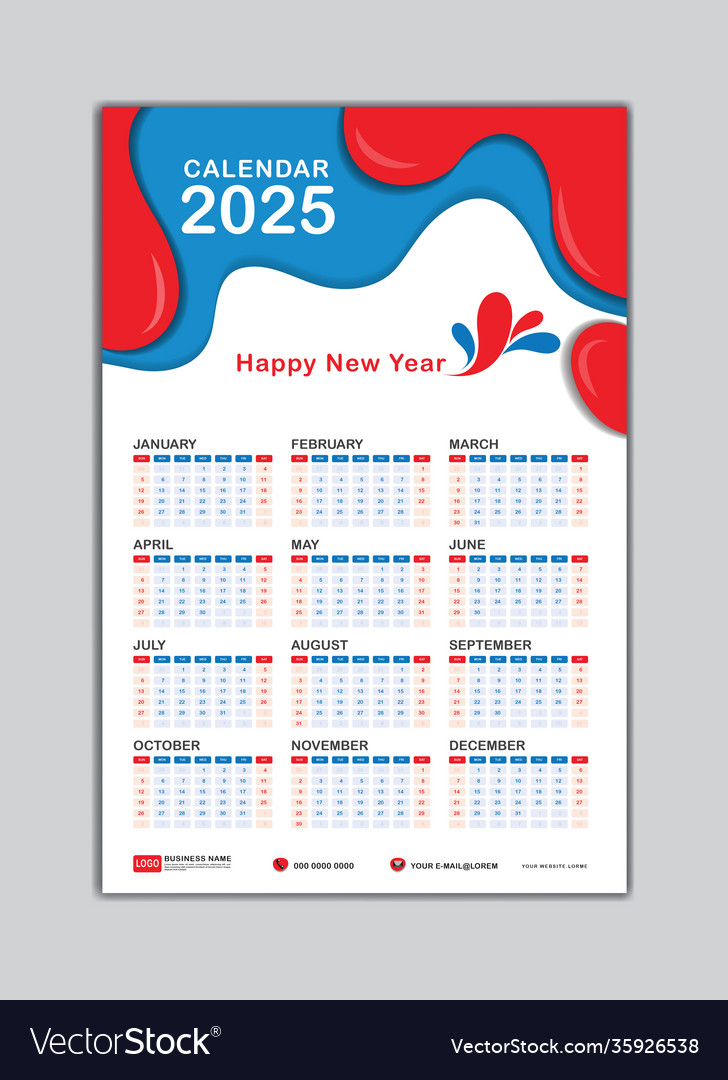 Wall calendar 2025 template design Royalty Free Vector Image